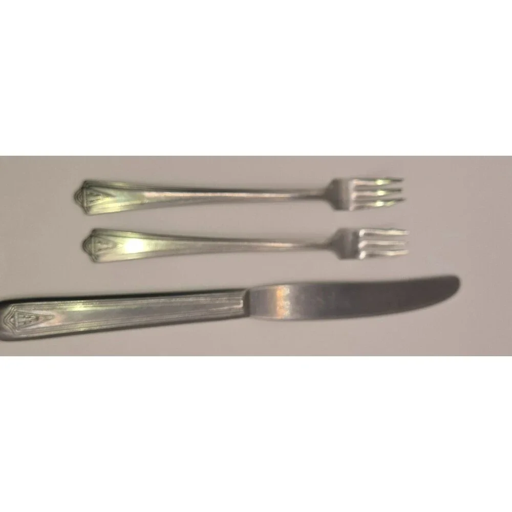 Art Deco Stainless Steel Silverware USA Diamond Steel Co Chevron Fan Tip Dinner